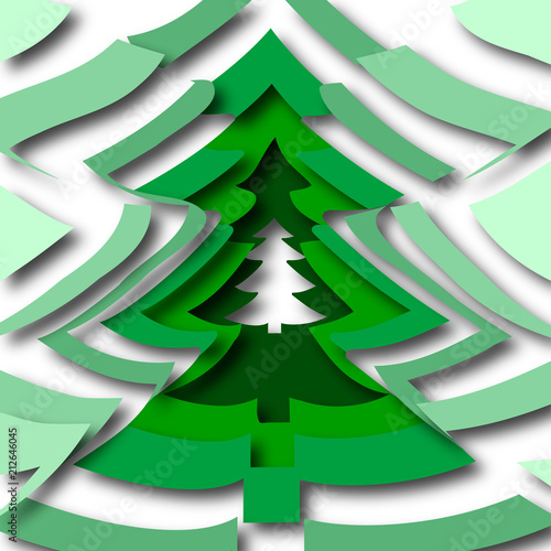  abstract christmas tree, paper effect and shadow, new year and christmas