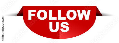 red vector round banner follow us