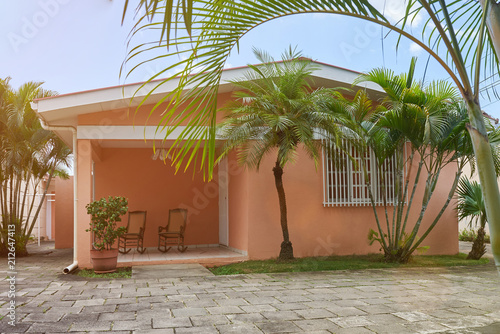 Quadro su tela Small house with palms tree around