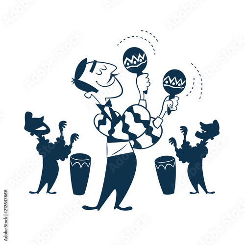 Vintage Style Clip Art - Latino Musicians and Singers with Percussion Instruments - Vector EPS10.