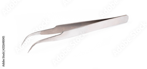Medical forceps with curved ends isolated on white background