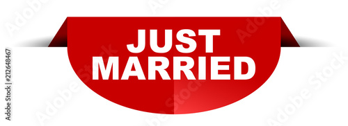 red vector round banner just married