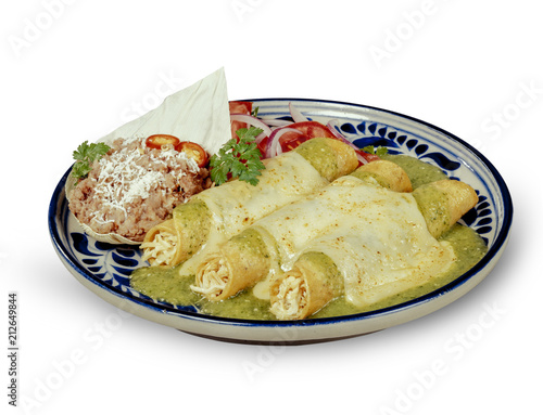 Green Sauce Enchiladas with clipping path Authentic Mexican enchiladas with melted cheese photo
