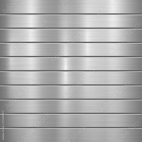 Metal technology background with polished, brushed texture, chrome, silver, steel, aluminum and horizontal bevels for design concepts, web, prints, wallpapers, interfaces. Vector illustration.