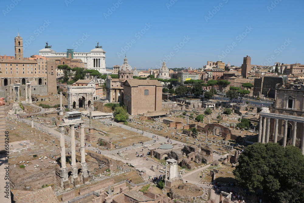 Aerial view of Forum Romanum in Rome, Italy