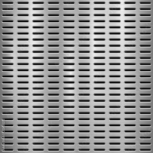 Metal technology background with with seamless circle perforated pattern and circular polished, brushed texture, chrome, silver, steel for design concepts, web, prints, wallpapers. Vector illustration
