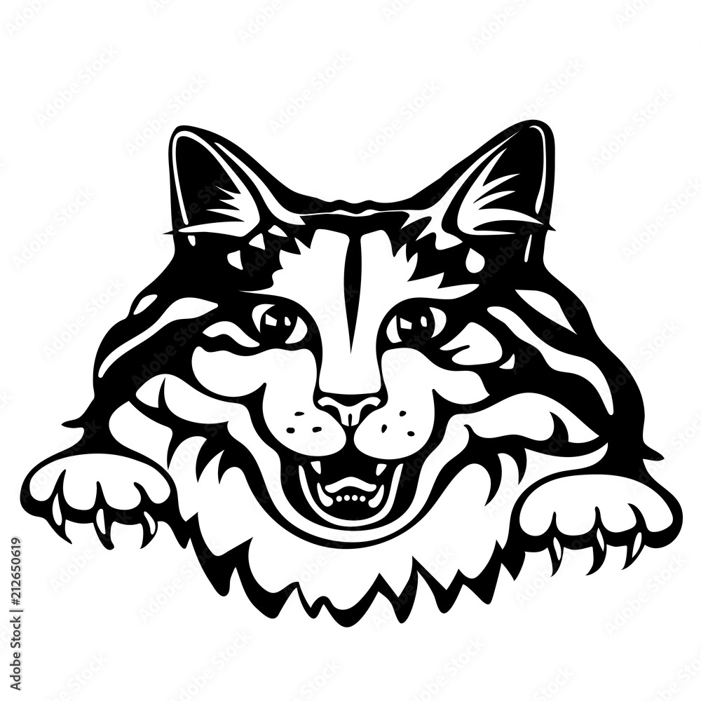 Vector illustration of cat head. Tattoo style