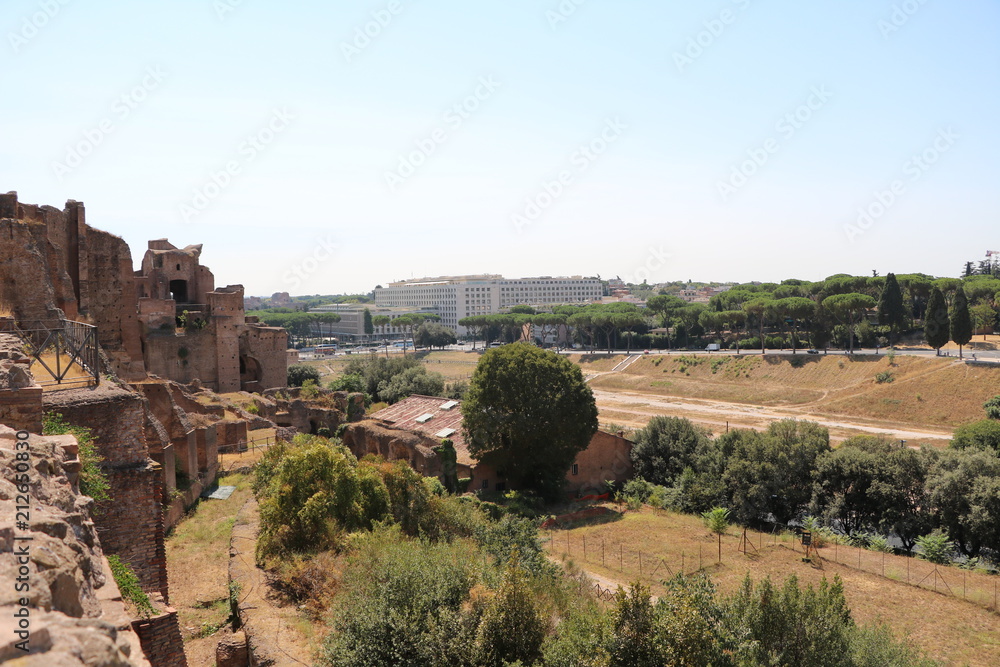 View to Circus Maximus from Palatin Hill in Rome, Italy 