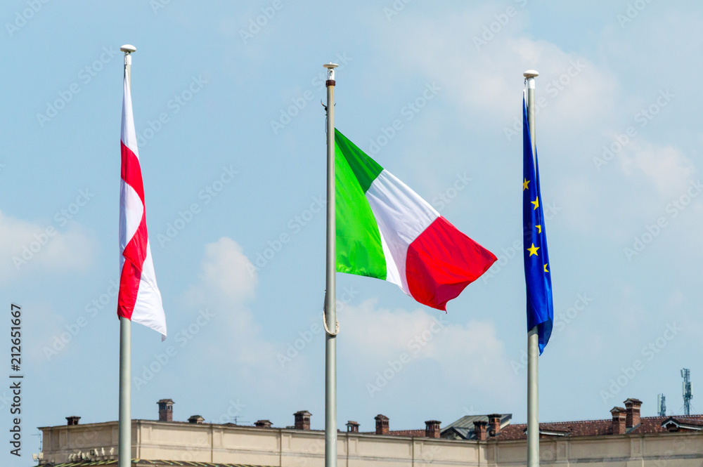 Flag of Milan, Italy and the European Union. Flag of Milan, Italy and the European Union.