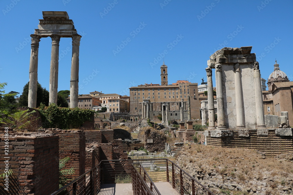 View to Dioscuri temple and Tabularium in Forum Romanum in Rome, Italy View to Dioscuri temple and Tabularium in Forum Romanum in Rome, Italy