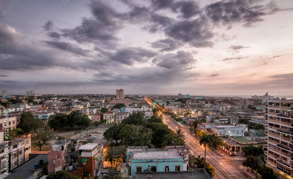 HAVANA - APRIL 12 2014- Appearence of Vedado neighborhood, Havana, on 2014 seen from Hermanas Giralt building.