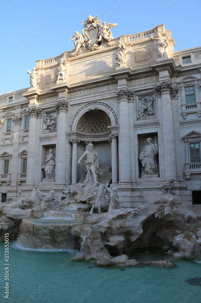 The Trevi Fountain at Piazza di Trevi in the moring in  Rome, Italy
