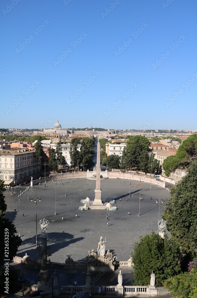 Fototapeta premium Piazza del Popolo seen from the Pincio, towards St. Peter's Basilica in Rome, Italy