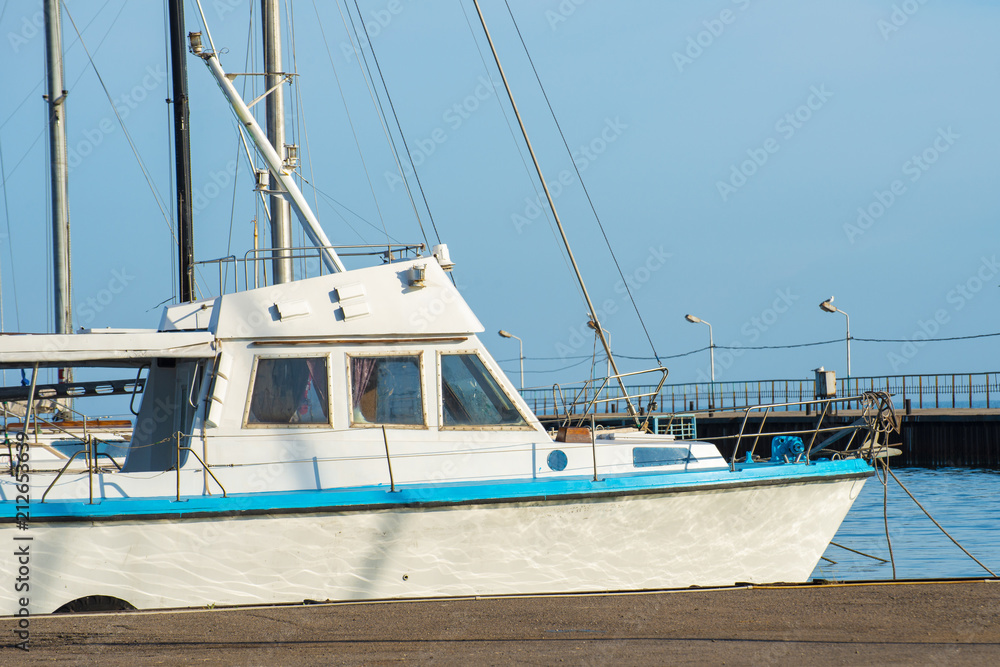 Fototapeta premium The yacht is parked in the roadstead and ready for travel