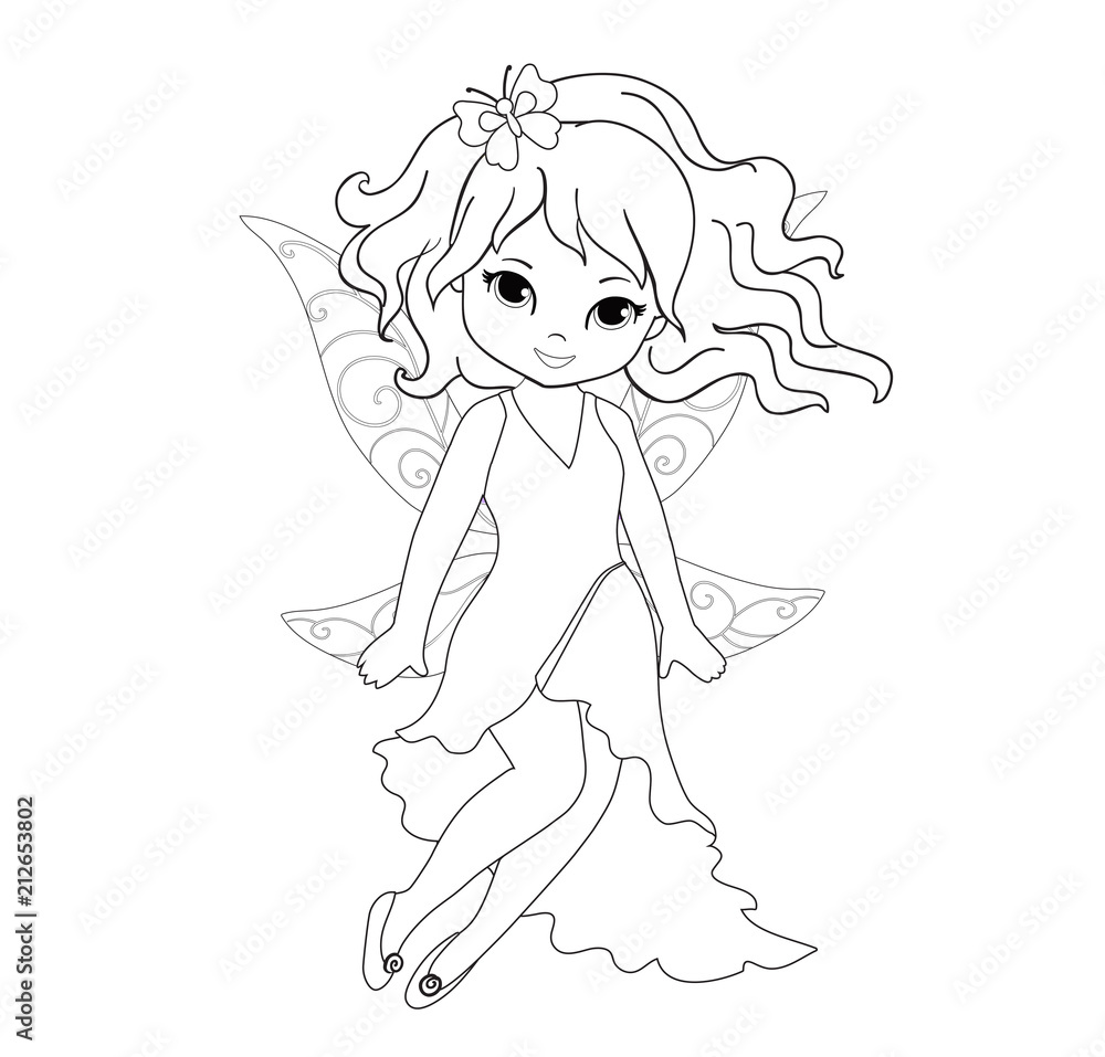 Coloring beautiful fairy in flight Isolated on white background. Coloring beautiful fairy in flight Isolated on white background.