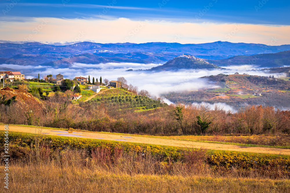 Naklejka premium Idyllic landscape of inland Istria in fog view