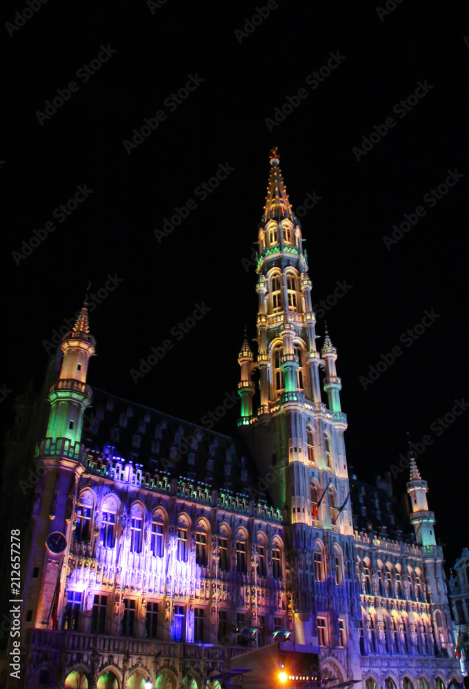 Night scene of belgium architecture with light in Brussels.