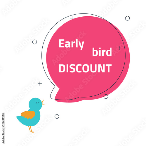Cute early bird discount banner with text. Vector hand drawn illustration. 