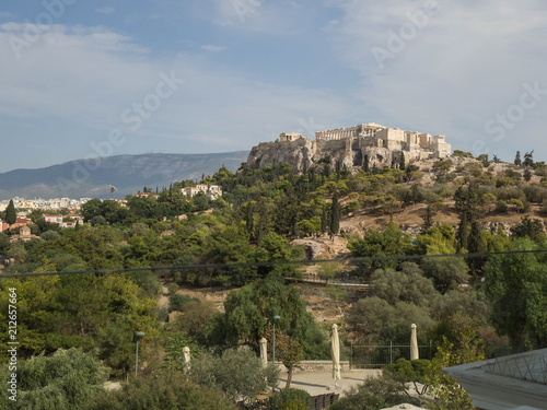 Athens, Greece. Acropolis rock and Plaka .View from a terrace