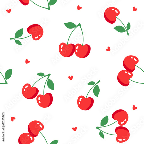 Seamless pattern with cherries on white background. Vector illustration