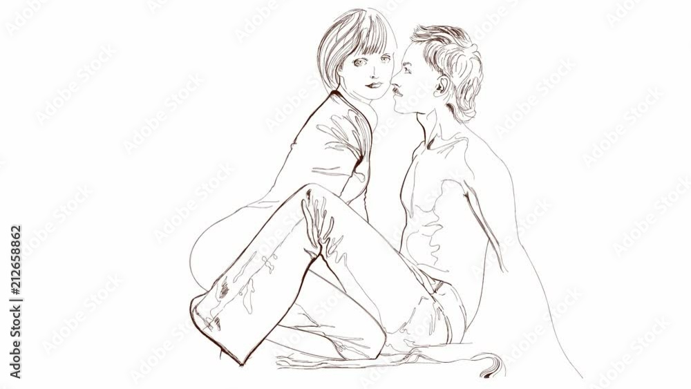 two lovers color sketch isolated on white background two lovers color sketch isolated on white background