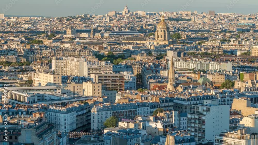 Aerial panorama above houses rooftops in a Paris timelapse Aerial panorama above houses rooftops in a Paris timelapse