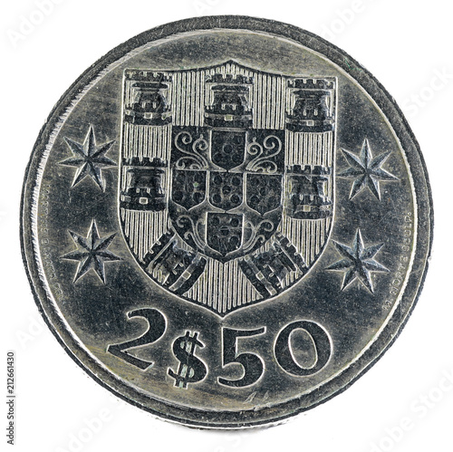 Old Portuguese coin. 2$50 Escudos. 1977. Reverse. photo
