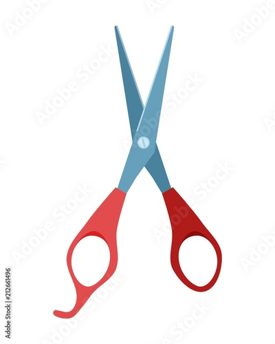  flat scissors with red handles on a white . Stock image vector