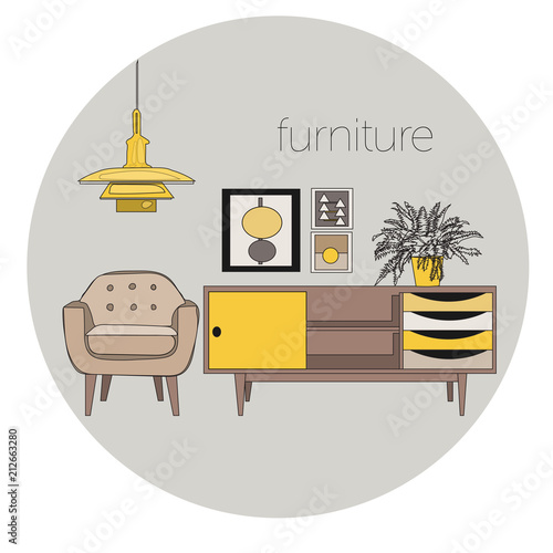 furniture interior design logoector mid century modern hand drawn illustration sketch photo