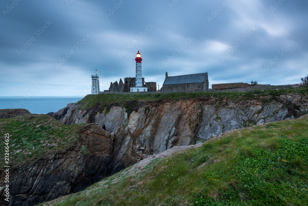 Lighthouse and ruin of monastery, Pointe de Saint Mathieu, Brittany (Bretagne), France