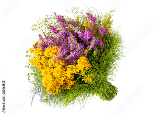 Bouquet of wildflowers isolated on white background