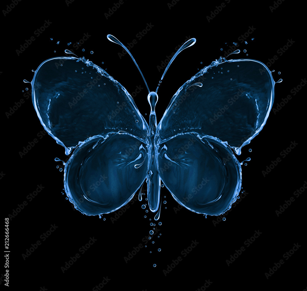 Butterfly made of water splashes on black background Stock Photo | Adobe  Stock
