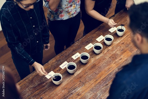 types of coffee placed to taste or smell photo
