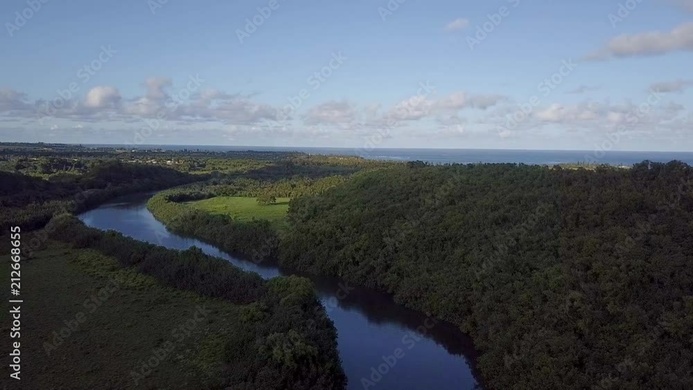 Aerial View Of River Valley In Kauai, Hawaii Aerial View Of River Valley In Kauai, Hawaii