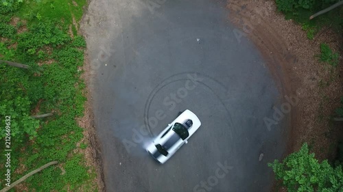a Dodge Challenger doing donuts