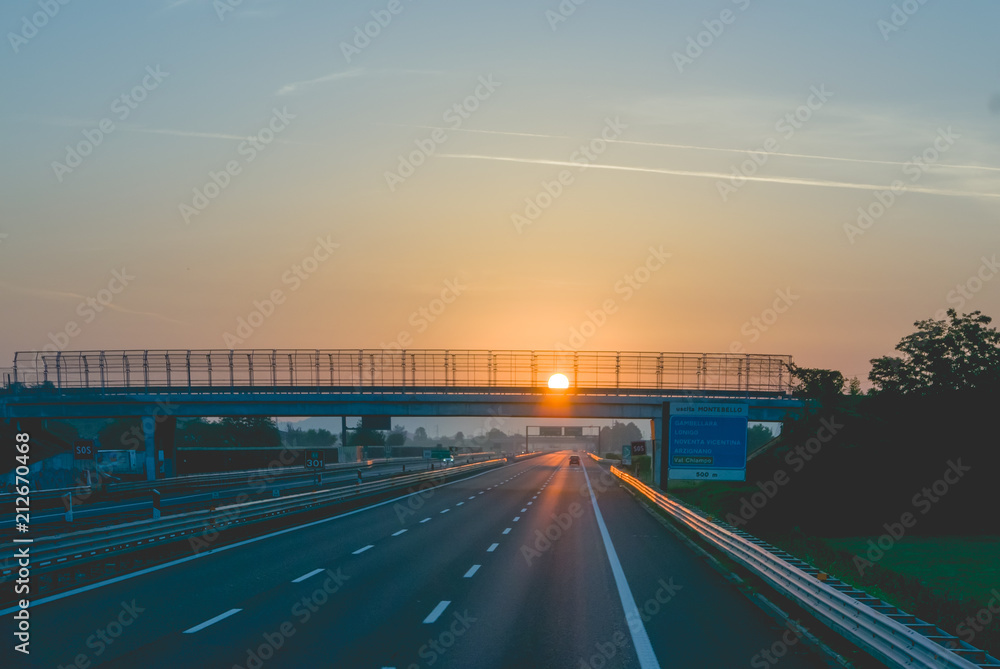 Early sunrise over motorway in Europe Early sunrise over motorway in Europe
