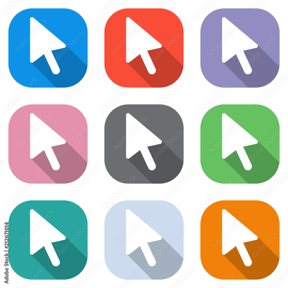 computer mouse arrow icon. Set of white icons on colored squares for applications. Seamless and pattern for poster computer mouse arrow icon. Set of white icons on colored squares for applications. Seamless and pattern for poster