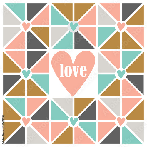 love greeting card geometric retro pattern. mid century modern background