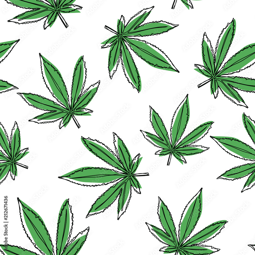 Vector marijuana leaves seamless pattern. Vector cannabis background.