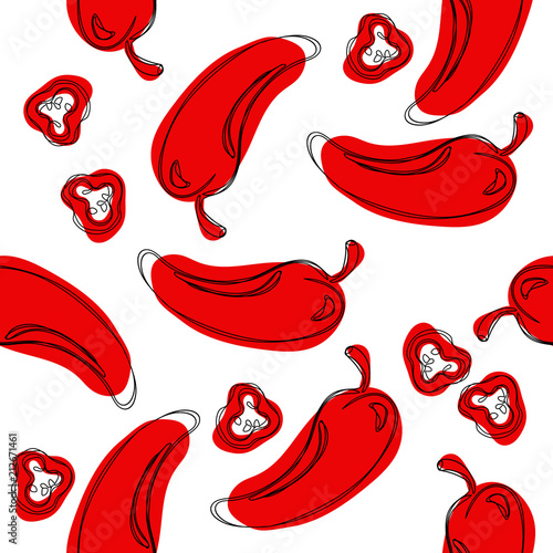 Seamless pattern red chilli pepper. Hand drawing chilli pepper. Vector illustration chilli pepper.