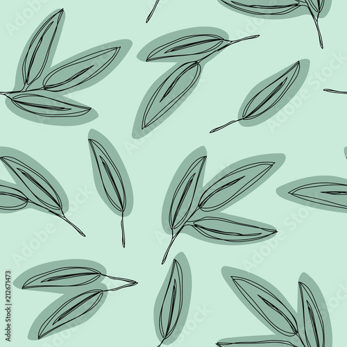 Seamless green leaf pattern. Eucalyptus leaves background.