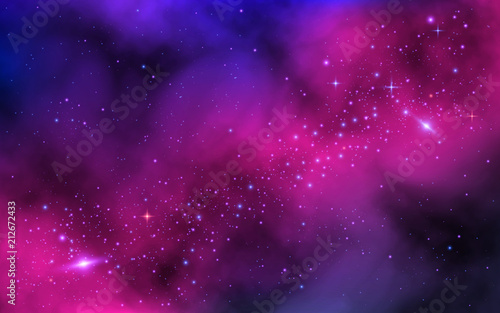 Space background. Bright milky way with nebula and stars. Color galaxy with stardust. Abstract futuristic backdrop. Vector illustration