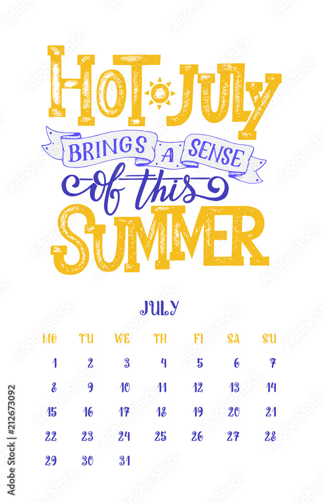 Vector calendar for month 2 0 1 9. Hand drawn lettering quotes for ...