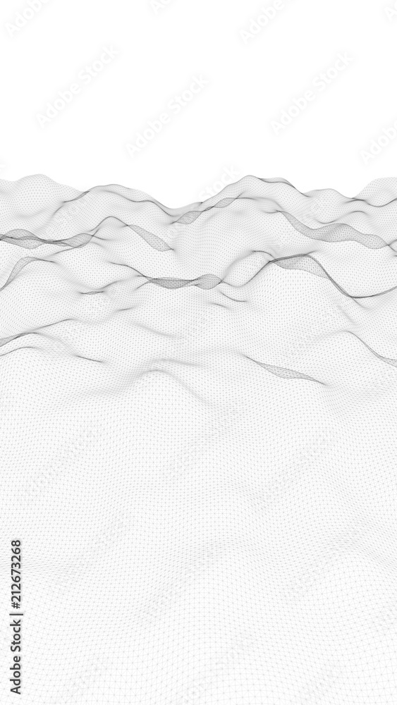 Abstract landscape on a white background. Cyberspace grid. Hi-tech network. Vertical image orientation. 3D illustration Abstract landscape on a white background. Cyberspace grid. Hi-tech network. Vertical image orientation. 3D illustration