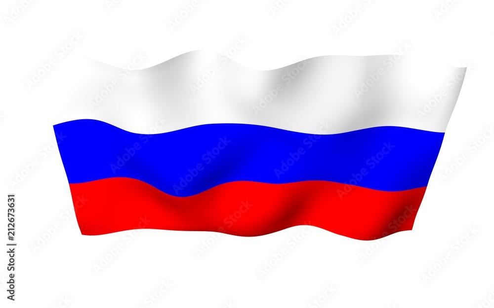 Waving flag of the Russian Federation. The National. State symbol of the Russia. 3D illustration