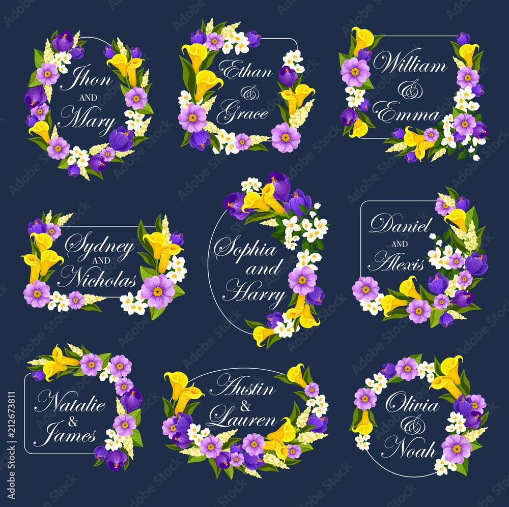 Vector flowers frames for wedding cards