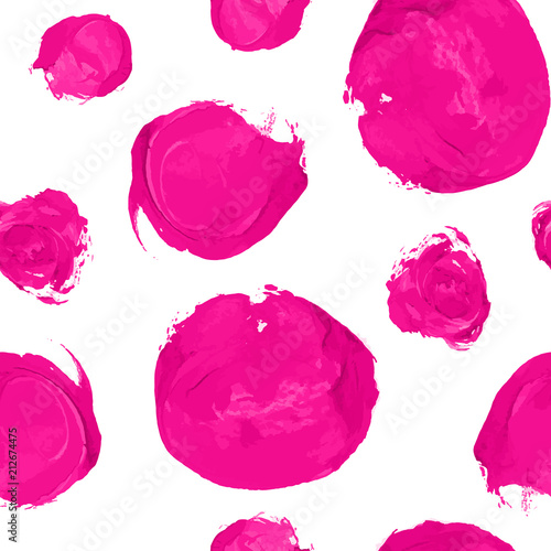 Pink, magenta, rose vector watercolor dot seamless pattern isolated on white background. Abstract acrylic spots for creative fabric textile design. Hand painted circles, confetti round texture.