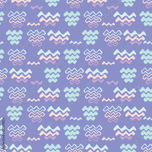 Purple Wave Pattern Line Shapes , Seamless Animal Vector Background, Hand Drawn Illustration for Summer Scrapbooking, Gift Wrap, Kids Fashion Prints, Beach Apparel & Cute Stationery, Turquoise Lilac