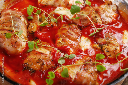 grilled chicken breast fillet in tomato sauce © teressa