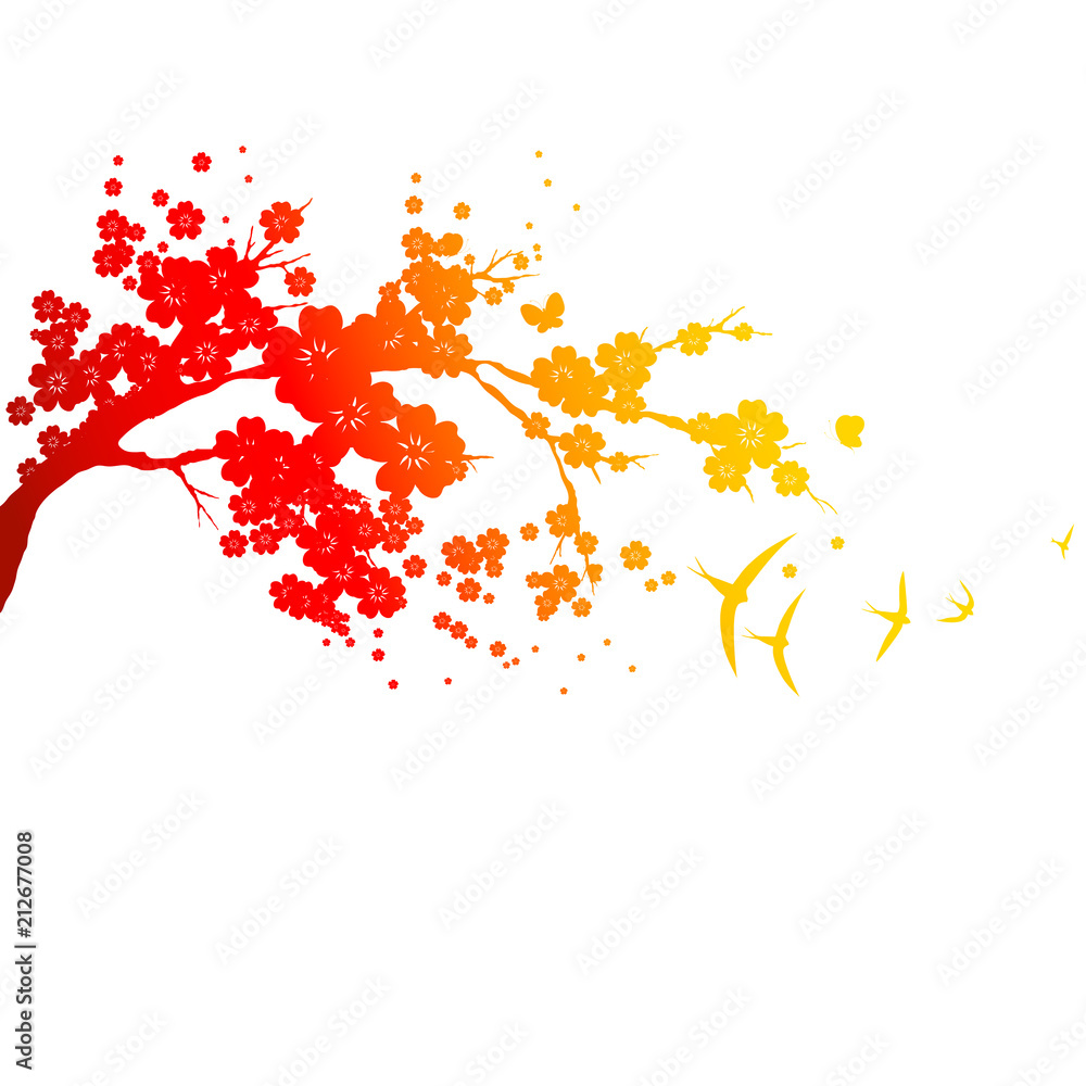 red autumn,flowers tree , on a white red autumn,flowers tree , on a white